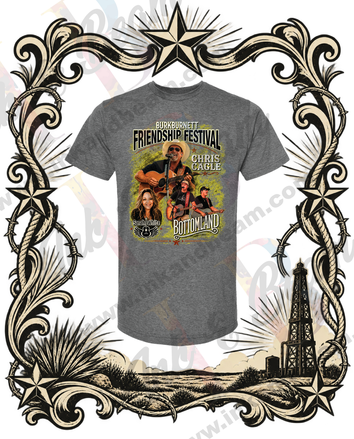 Heather Charcoal official Burkburnett Friendship Festival T-shirt with concert graphic