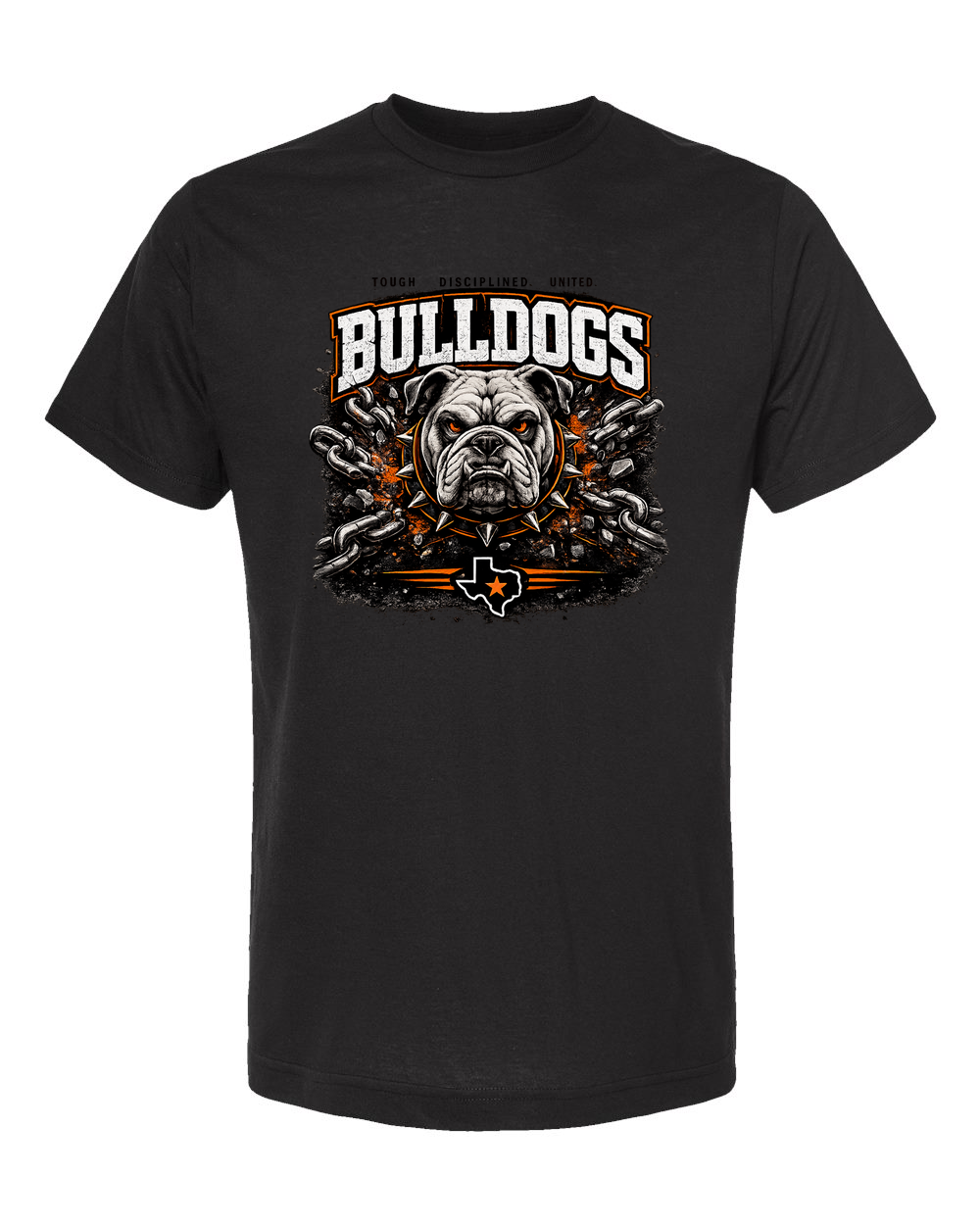 Tultex 241 Black with Design 1 - Bulldogs Chains. Cleaned original artwork on actual S&S product photograph.