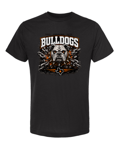 Tultex 241 Black with Design 1 - Bulldogs Chains. Cleaned original artwork on actual S&S product photograph.