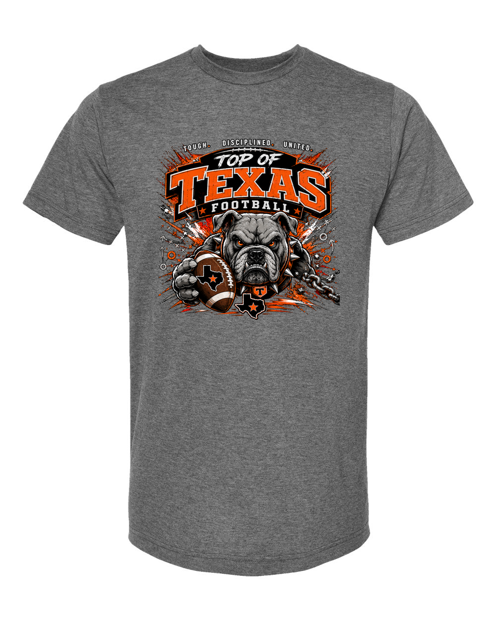 Tultex 241 Heather Charcoal - Design 3 Football Bulldog Chains.