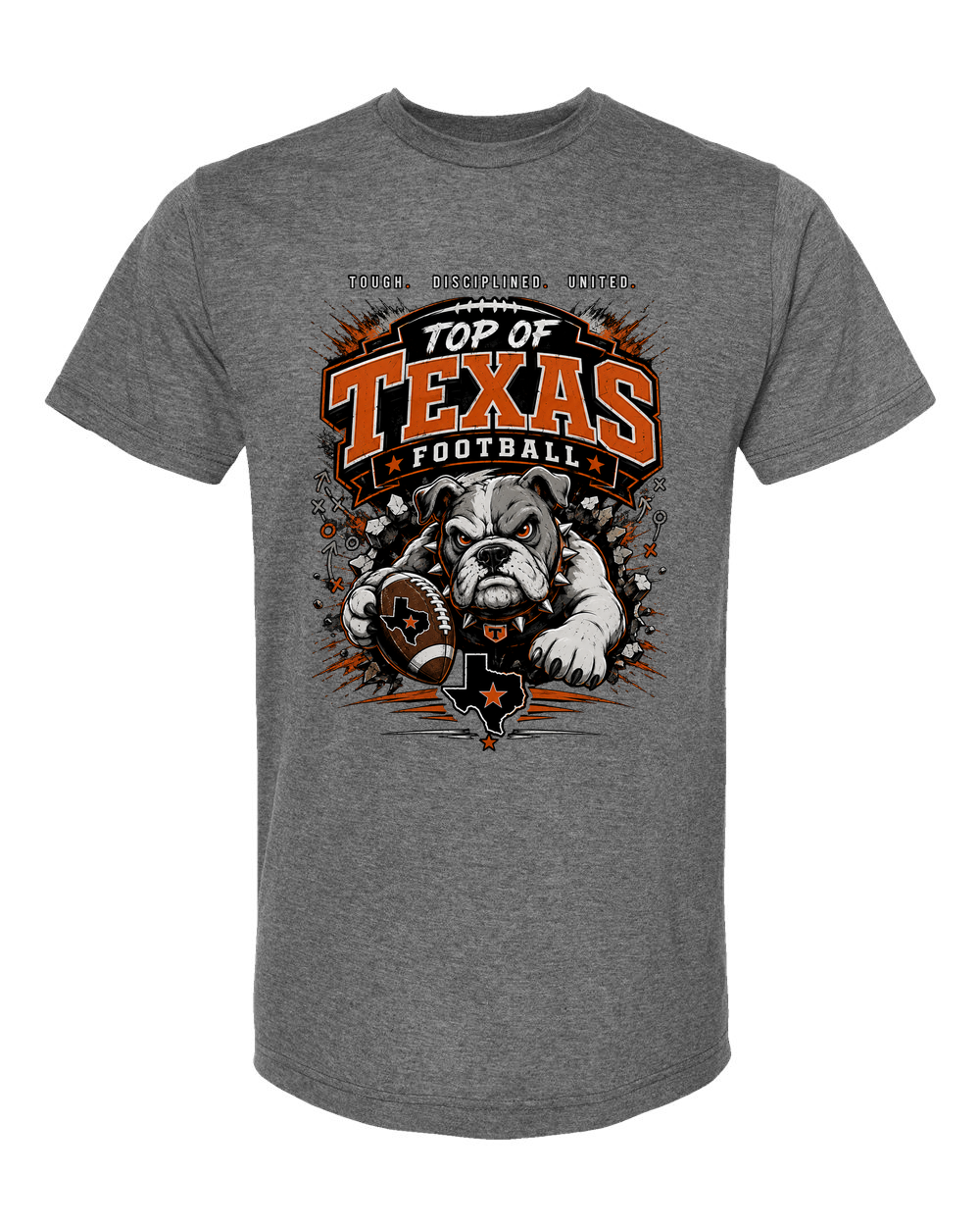 Tultex 241 Heather Charcoal - Design 4 Football Bulldog Action.