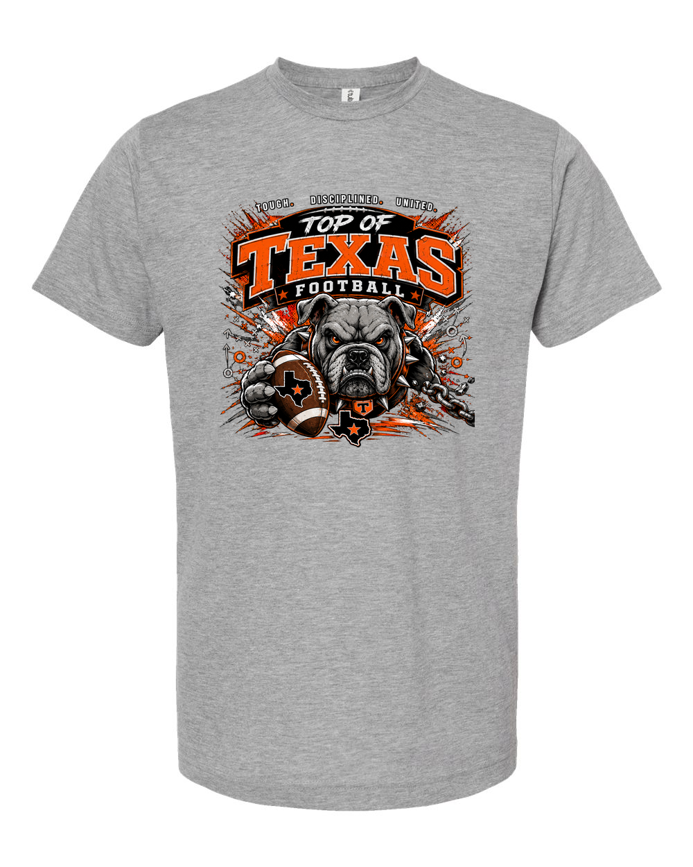 Tultex 241 Heather Grey - Design 3 Football Bulldog Chains.