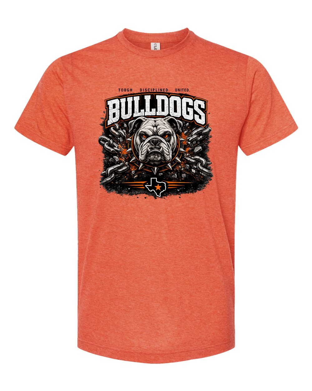 Tultex 241 Heather Orange - Design 1 Bulldogs Chains. Cleaned artwork on actual supplier photo.