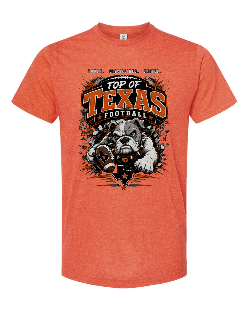 Tultex 241 Heather Orange - Design 4 Football Bulldog Action.