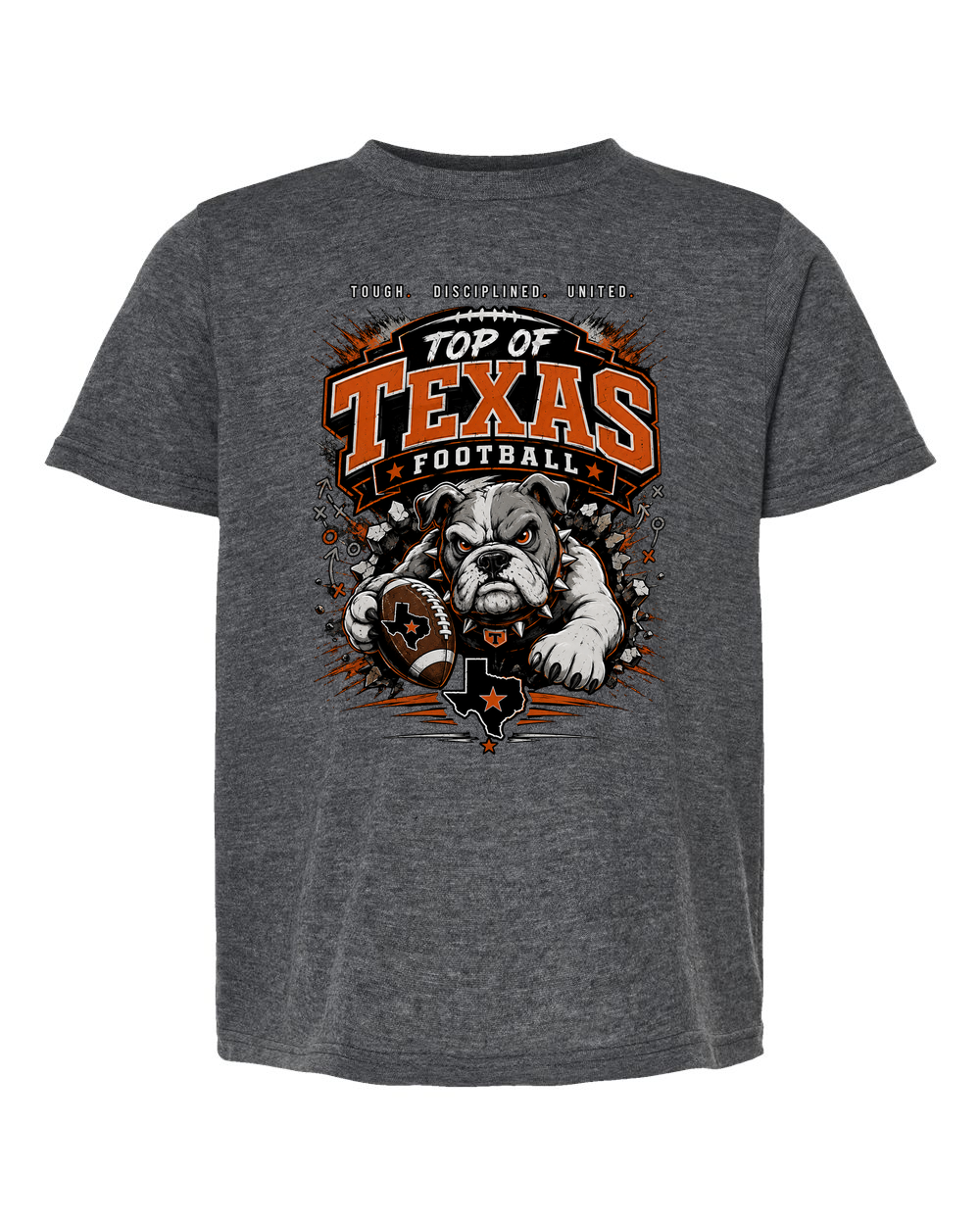 Tultex 265 Heather Charcoal - Design 4 Football Bulldog Action.