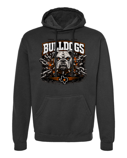 Tultex 320 adult hoodie Black - Design 1 Bulldogs Chains, placed above the pocket.