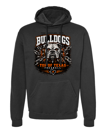 Tultex 320 Black - Design 2 Bulldogs Top of Texas, above the pocket.