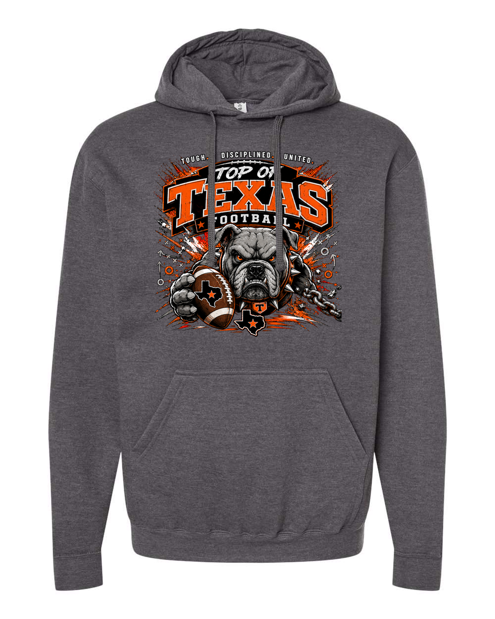 Tultex 320 Heather Charcoal - Design 3 Football Bulldog Chains.