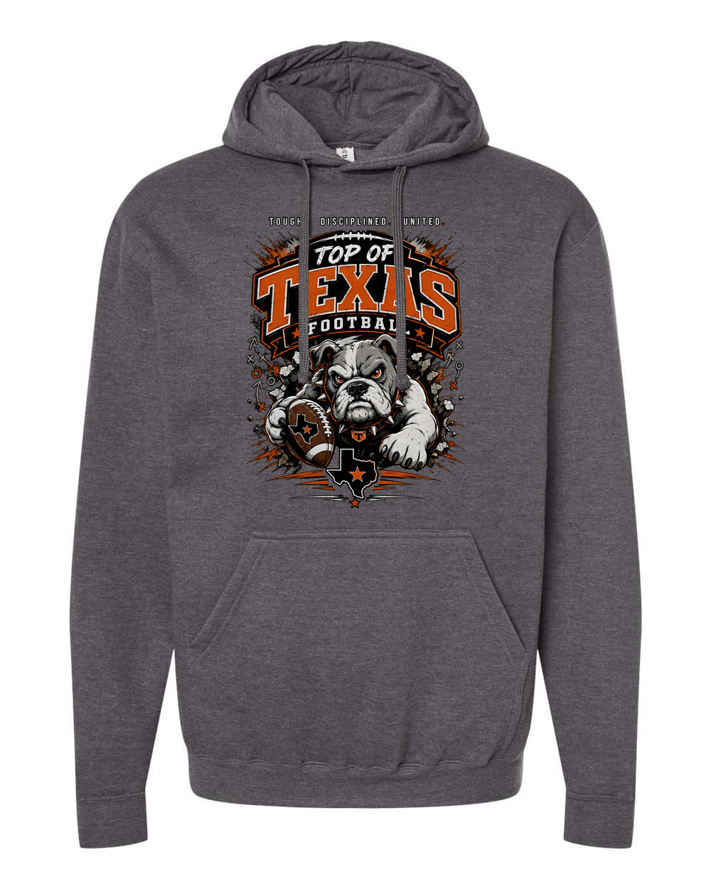 Tultex 320 Heather Charcoal - Design 4 Football Bulldog Action.