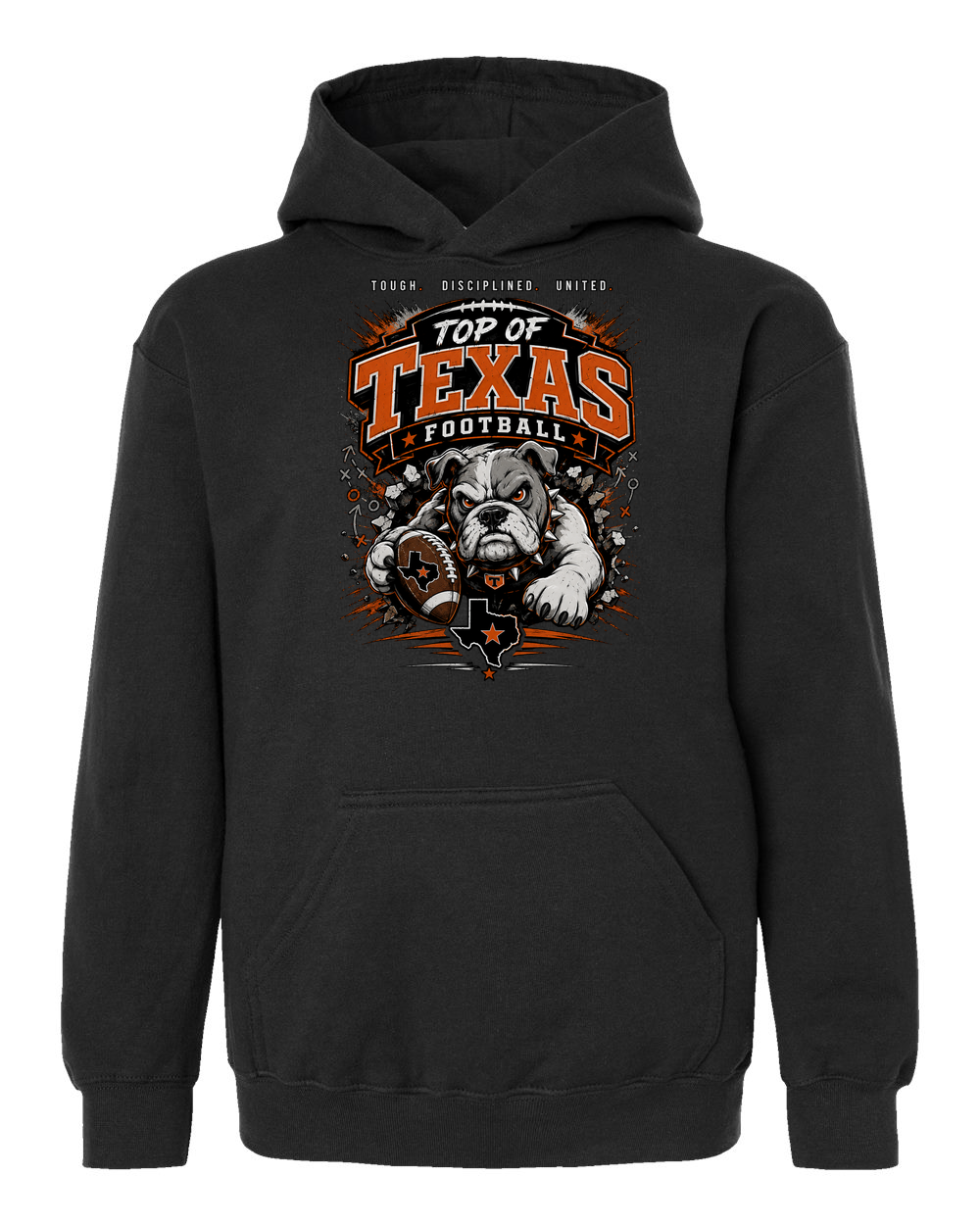 Tultex 320Y Black - Design 4 Football Bulldog Action.