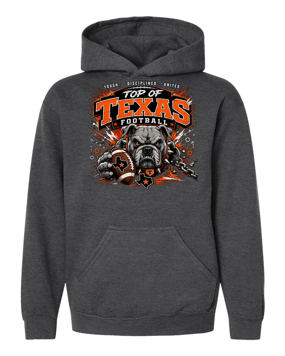 Tultex 320Y Heather Charcoal - Design 3 Football Bulldog Chains.