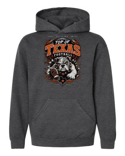 Tultex 320Y Heather Charcoal - Design 4 Football Bulldog Action.