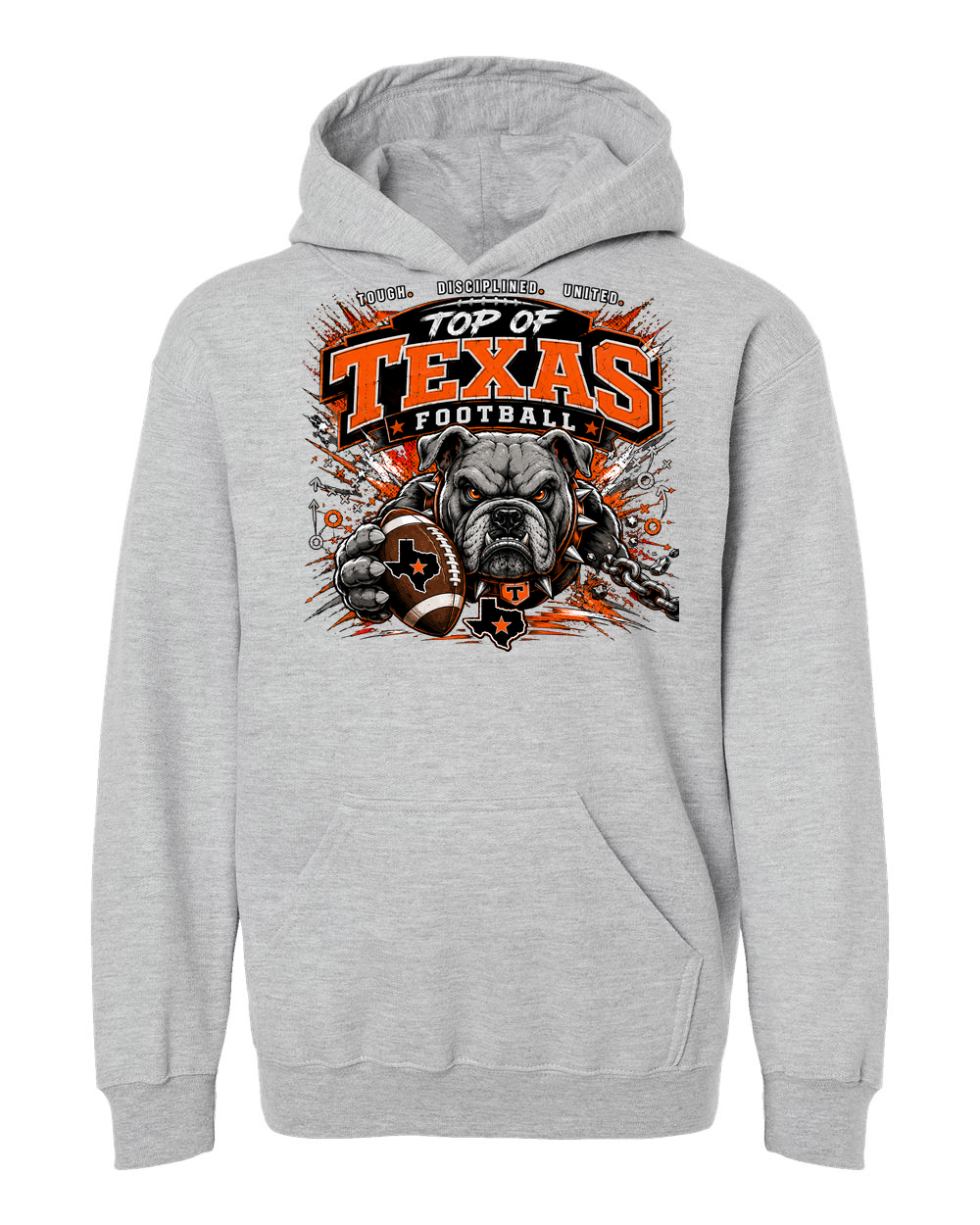 Tultex 320Y Heather Grey - Design 3 Football Bulldog Chains.