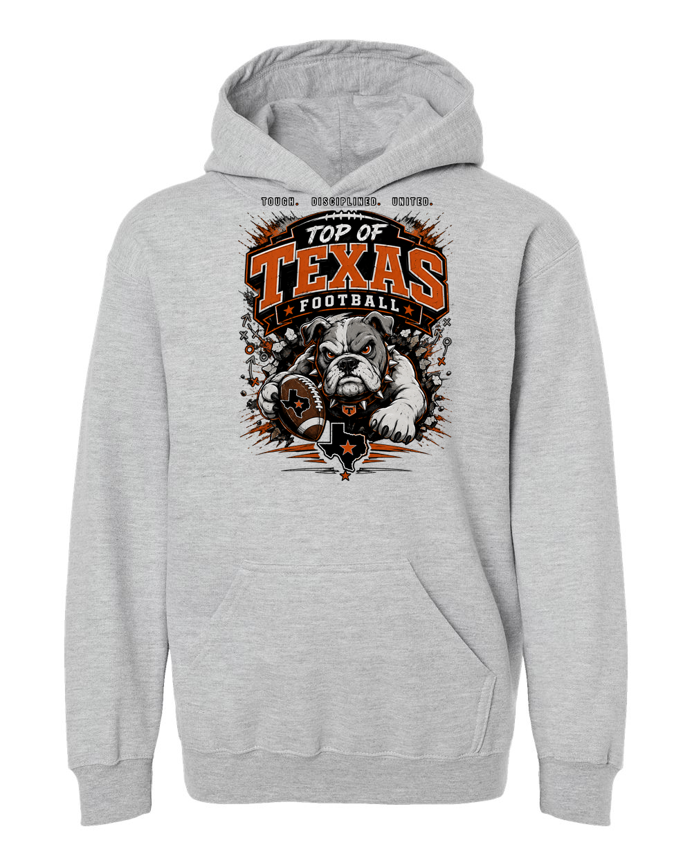 Tultex 320Y Heather Grey - Design 4 Football Bulldog Action.