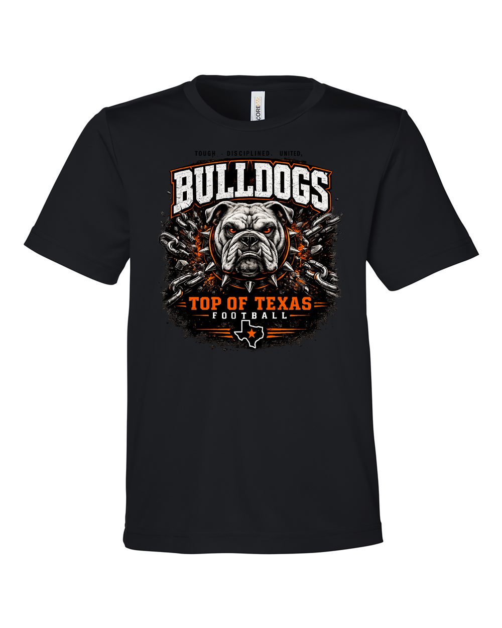 CORE365 CE10Y Black - Design 2 Bulldogs Top of Texas.