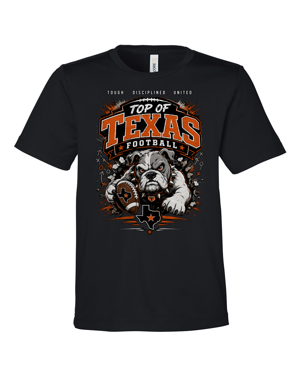 CORE365 CE10Y Black - Design 4 Football Bulldog Action.