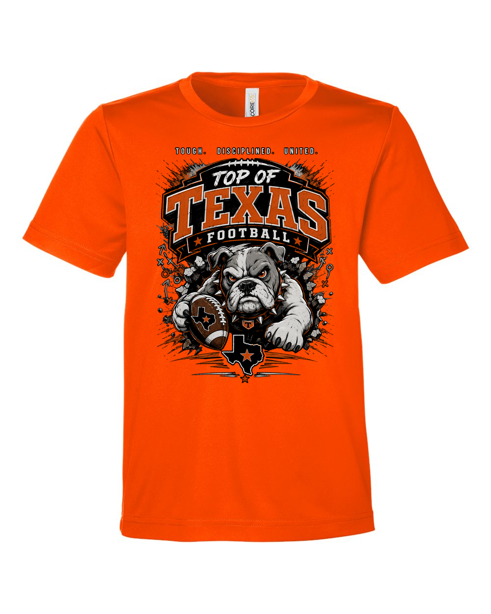 CORE365 CE10Y Safety Orange - Design 4 Football Bulldog Action.