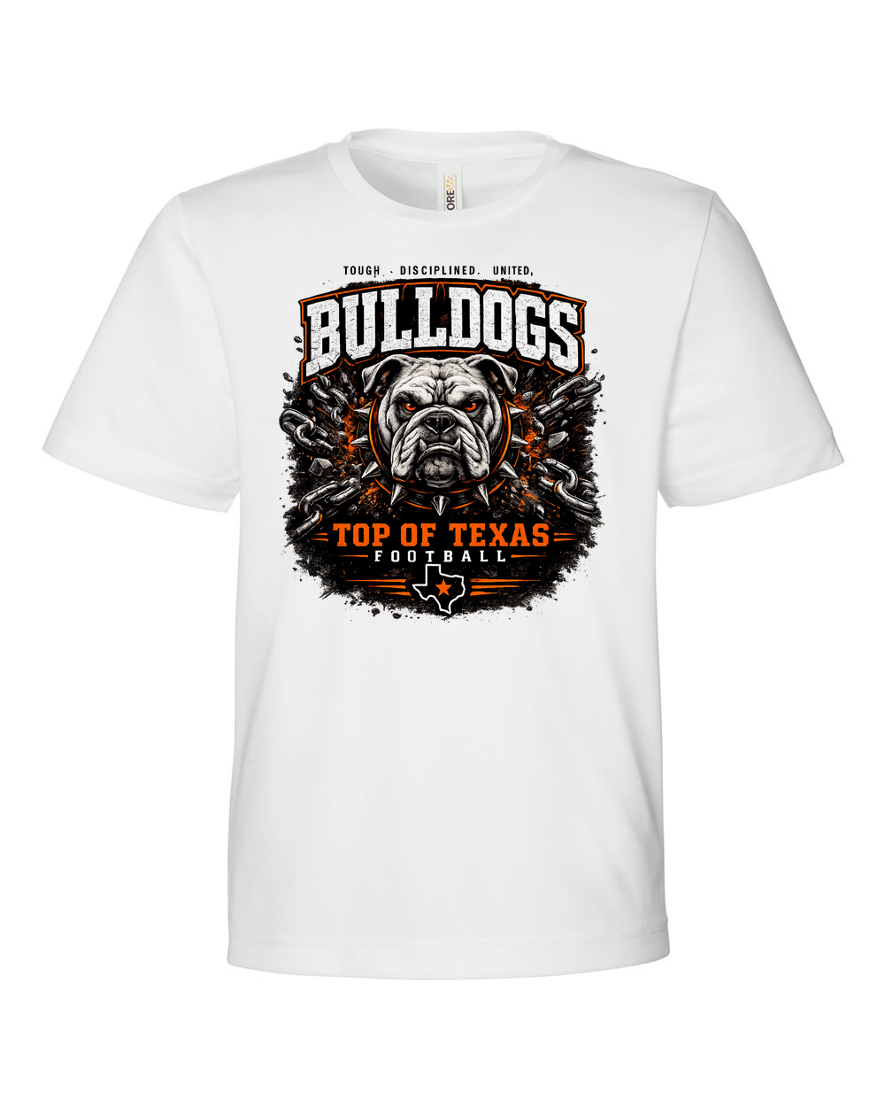 CORE365 CE10Y White - Design 2 Bulldogs Top of Texas.