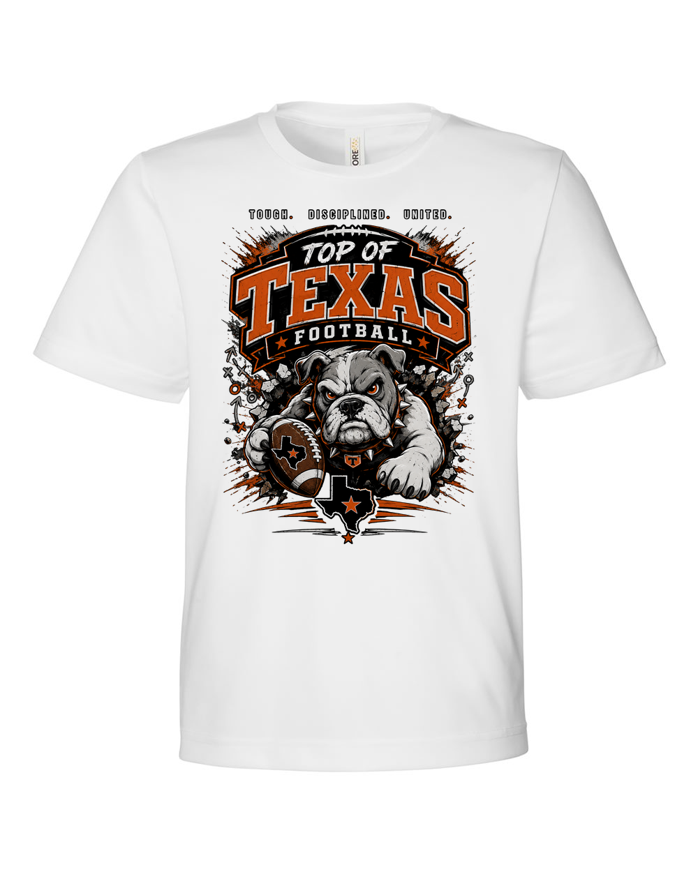 CORE365 CE10Y White - Design 4 Football Bulldog Action.