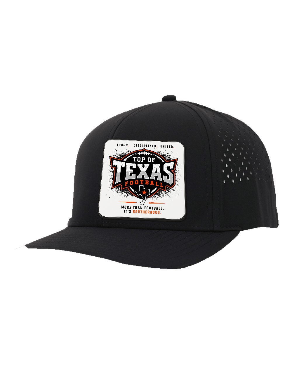 LoneStar Adhesive Durra-Bull Black/Black - Design 5 Brotherhood. Full-color rounded patch mockup with matte face, dark finished edge and subtle raised thickness.