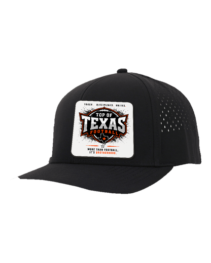 LoneStar Adhesive Durra-Bull Black/Black - Design 5 Brotherhood. Full-color rounded patch mockup with matte face, dark finished edge and subtle raised thickness.