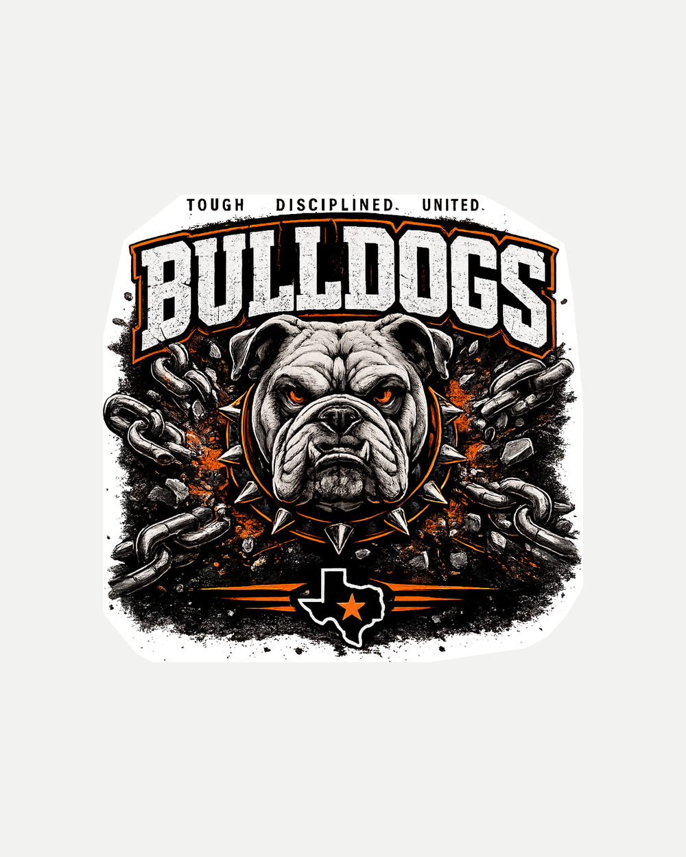 Top of Texas decal Design 1 Bulldogs Chains - full cleaned design with a light contour-cut border.