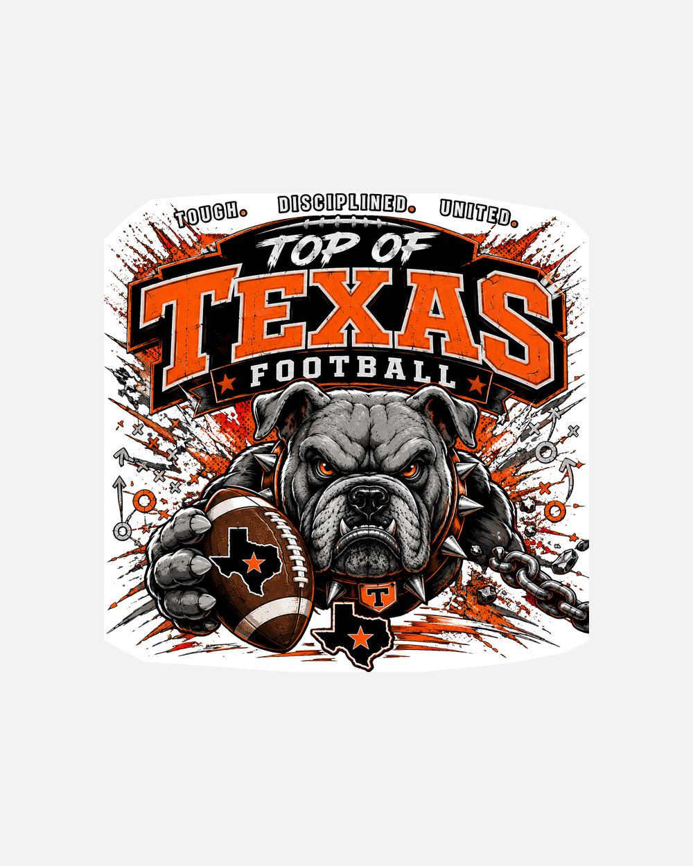 Top of Texas decal Design 3 Football Bulldog Chains - full cleaned design with a light contour-cut border.